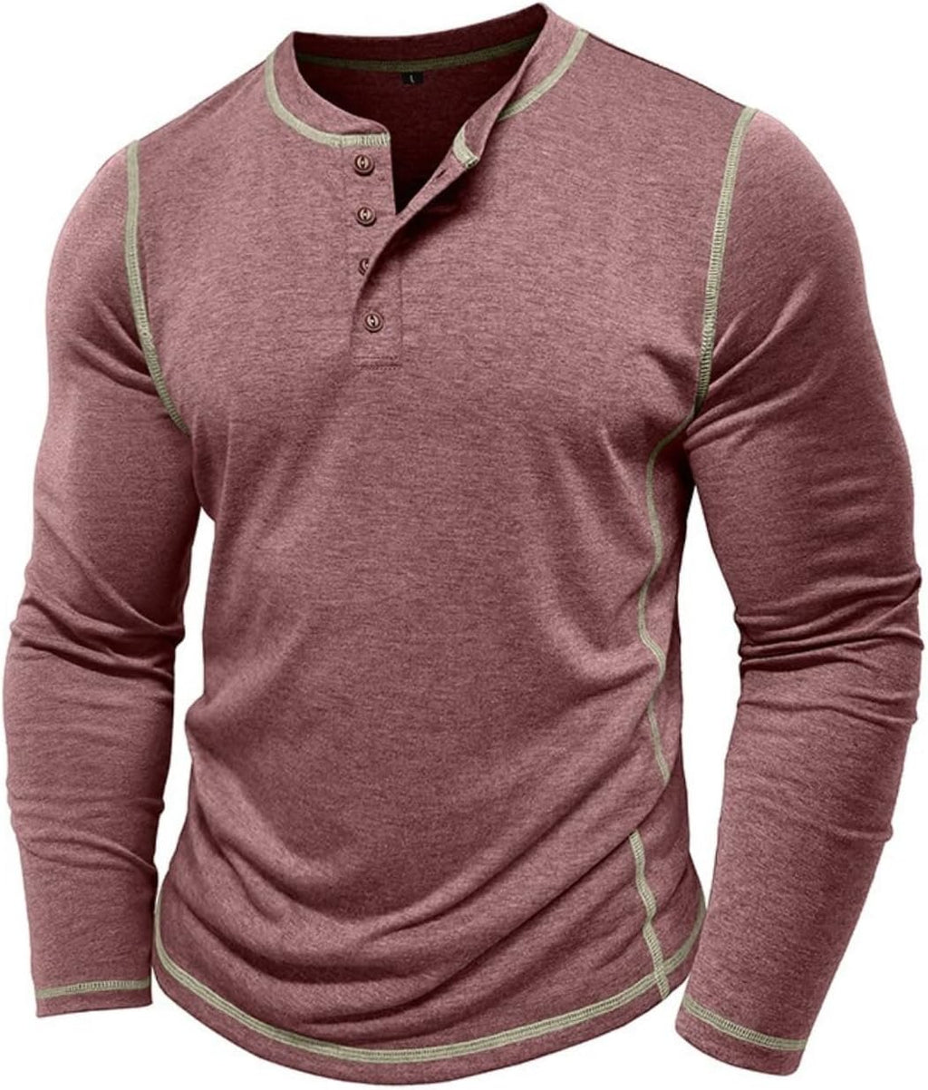 Men's Long Sleeve T-Shirt Long Cotton Henley Turtleneck Casual T-Shirt M-2XL