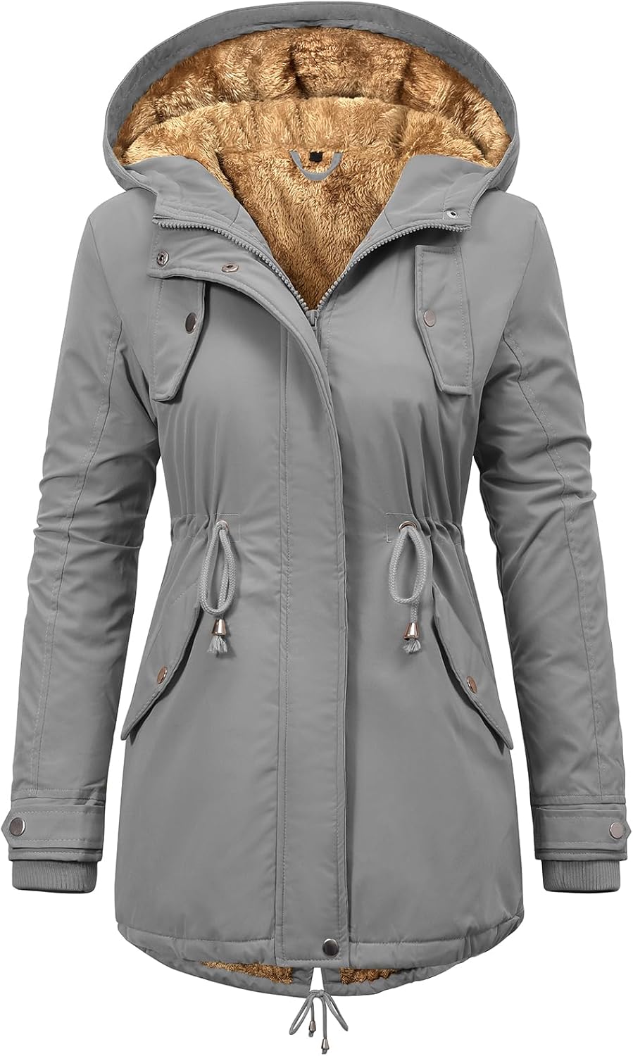 CMTOP Women Winter Jackets UK Thick Fleece Lined Ladies Coats Warm Fuzzy Waterproof Coat Padded Windproof Ladies Coats Thermal Outdoor Parka Jacket Hooded Outwear with Pockets