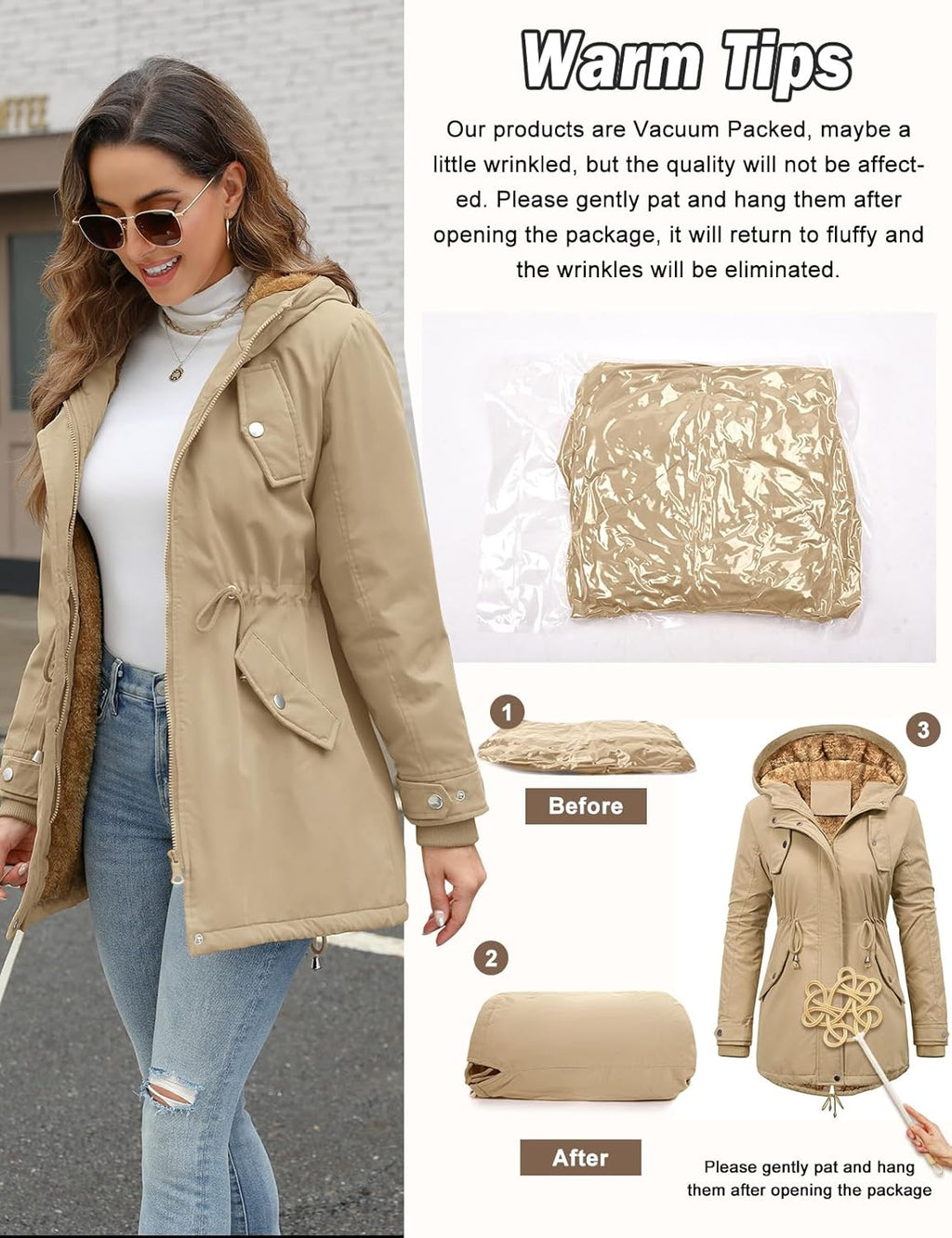 CMTOP Women Winter Jackets UK Thick Fleece Lined Ladies Coats Warm Fuzzy Waterproof Coat Padded Windproof Ladies Coats Thermal Outdoor Parka Jacket Hooded Outwear with Pockets