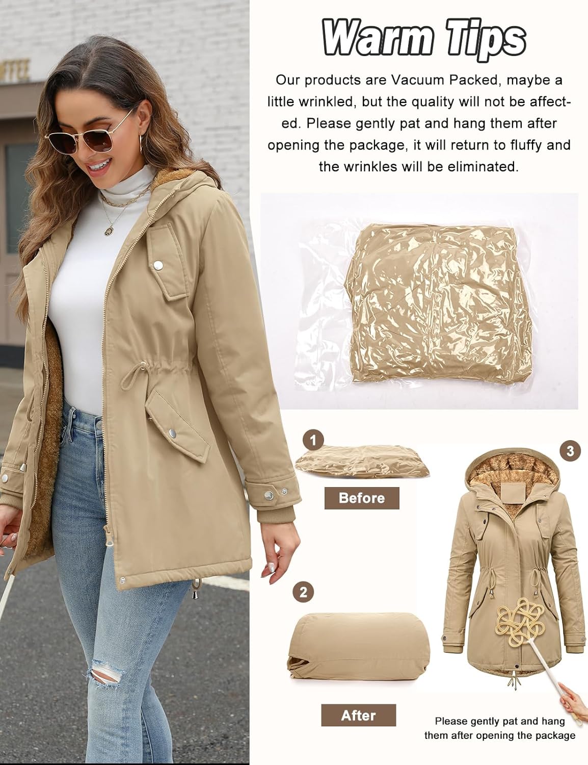 CMTOP Women Winter Jackets UK Thick Fleece Lined Ladies Coats Warm Fuzzy Waterproof Coat Padded Windproof Ladies Coats Thermal Outdoor Parka Jacket Hooded Outwear with Pockets