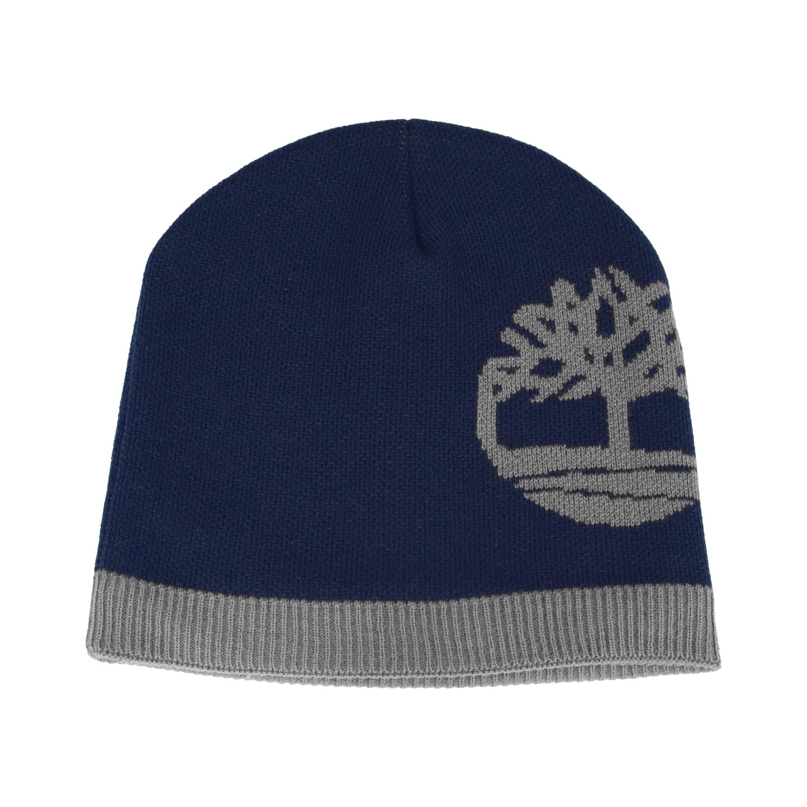 Timberland Men’s Logo Pull-On Beanie - Soft Ribbed Knit Winter Hat, Jacquard Tree Design, Warm Stretch Fit for Cold Weather
