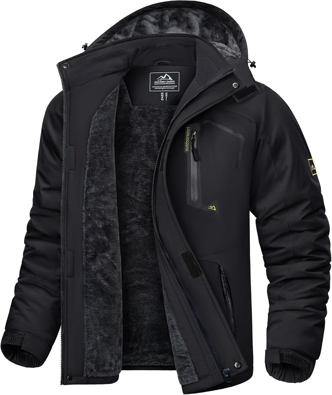 KEFITEVD Men's Ski Jacket, Breathable Warm Lined Winter Jacket with Removable Hood, Snowboard Jacket, Waterproof Outdoor Jacket