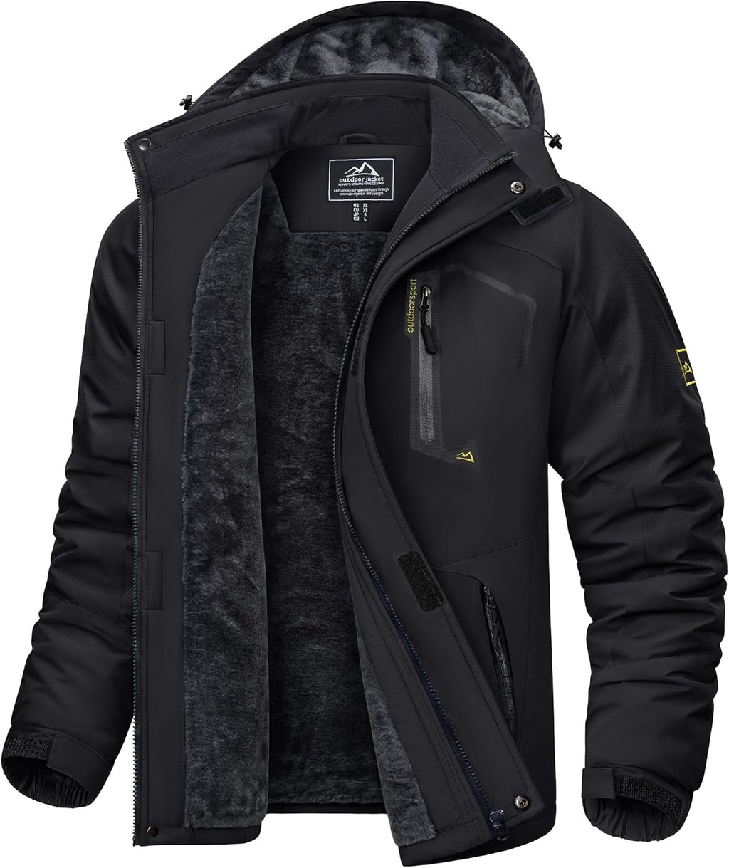 KEFITEVD Men's Ski Jacket, Breathable Warm Lined Winter Jacket with Removable Hood, Snowboard Jacket, Waterproof Outdoor Jacket