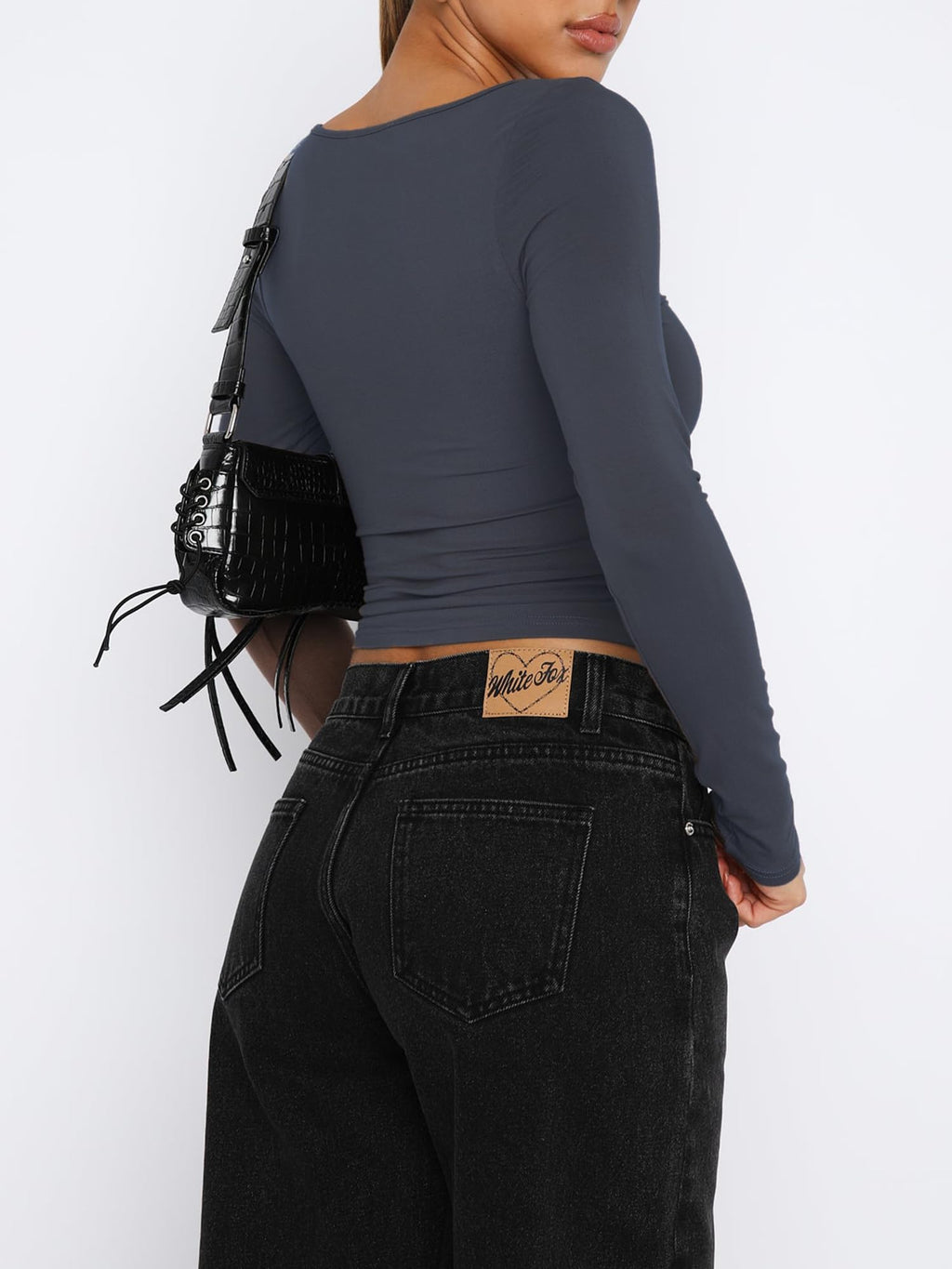 Women's Long Sleeve Going Out Crop Top Sexy Pleated Trendy Shirt Sweetheart Neck Y2K Ruched Cropped Tops