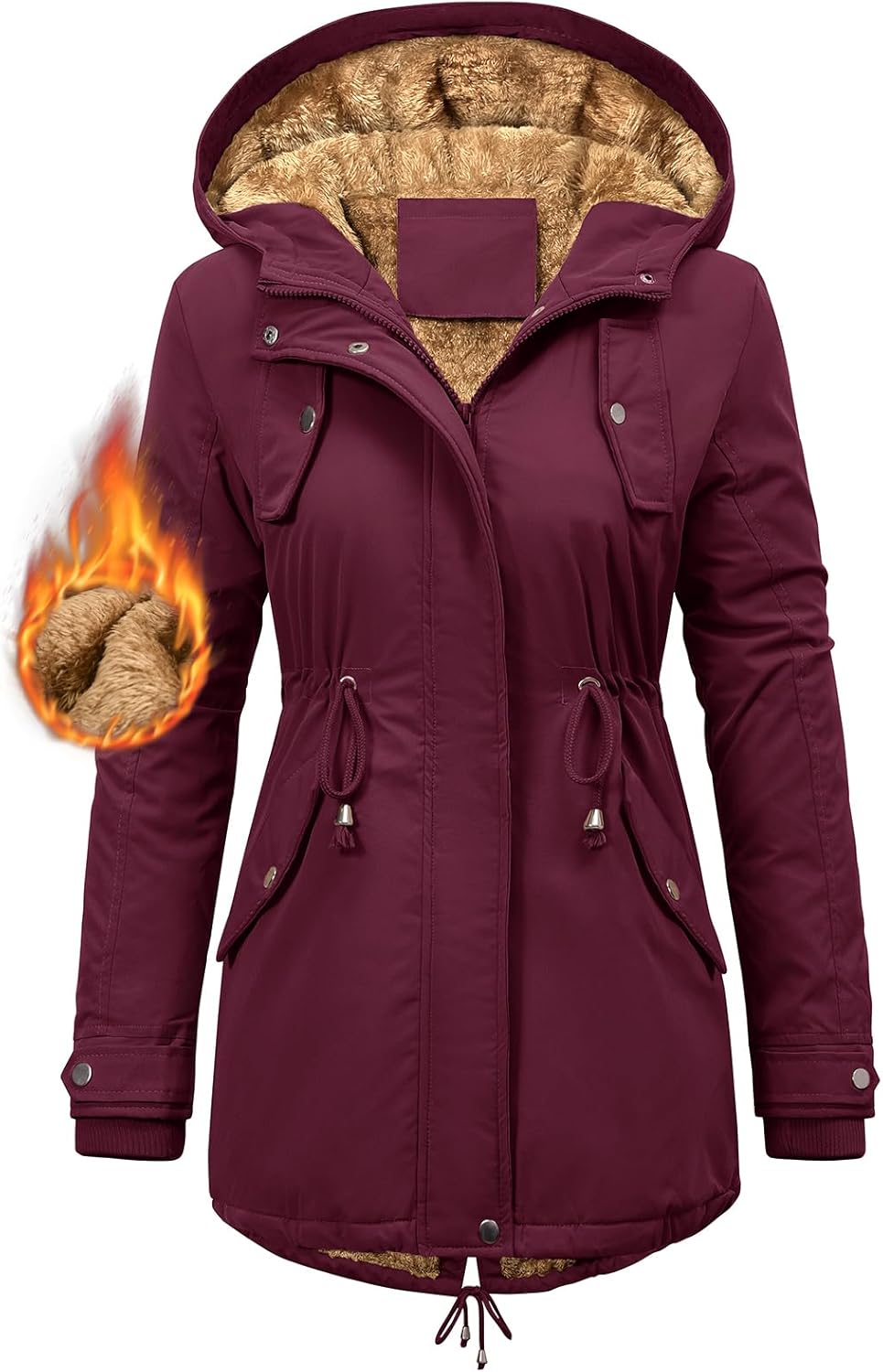 CMTOP Women Winter Jackets UK Thick Fleece Lined Ladies Coats Warm Fuzzy Waterproof Coat Padded Windproof Ladies Coats Thermal Outdoor Parka Jacket Hooded Outwear with Pockets