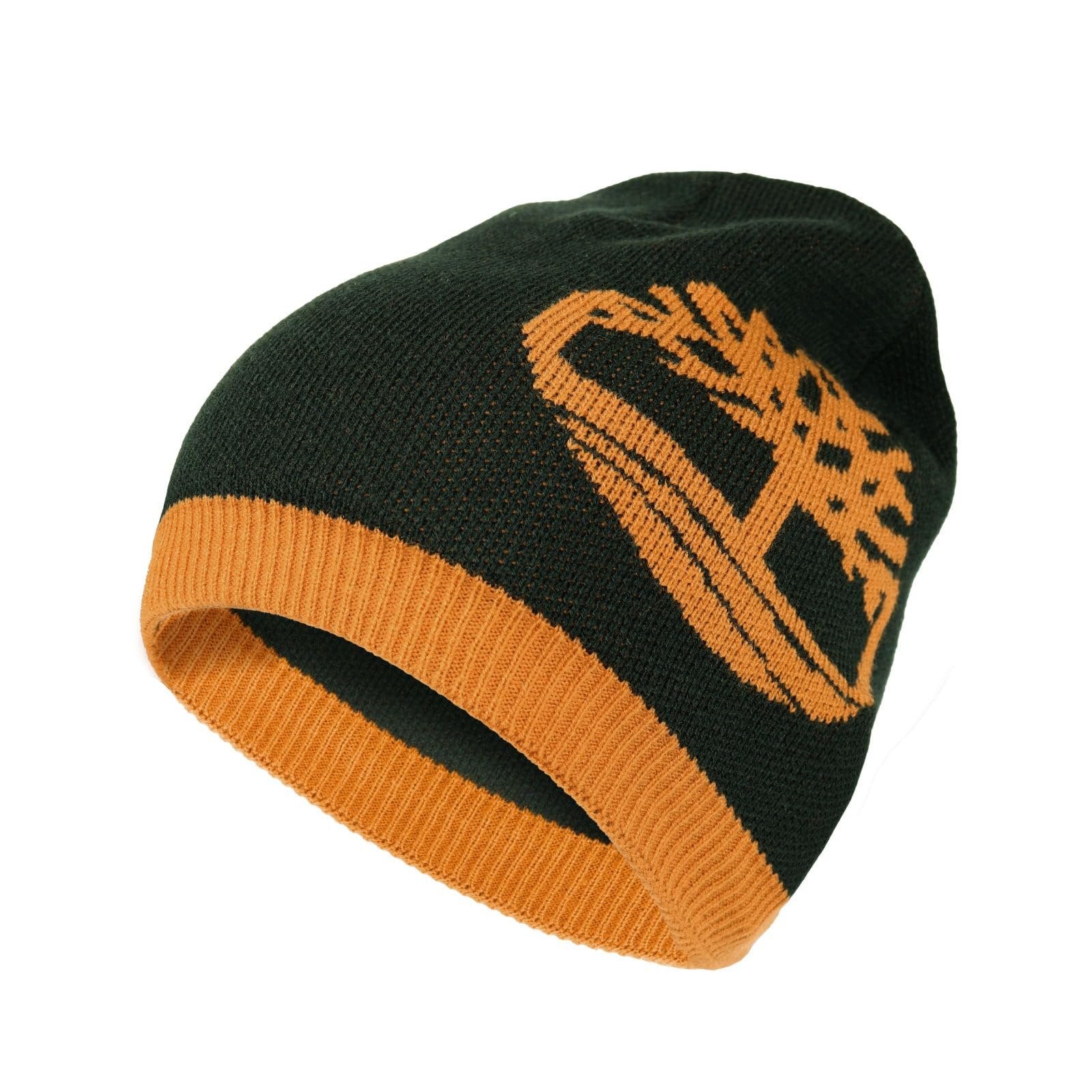 Timberland Men’s Logo Pull-On Beanie - Soft Ribbed Knit Winter Hat, Jacquard Tree Design, Warm Stretch Fit for Cold Weather