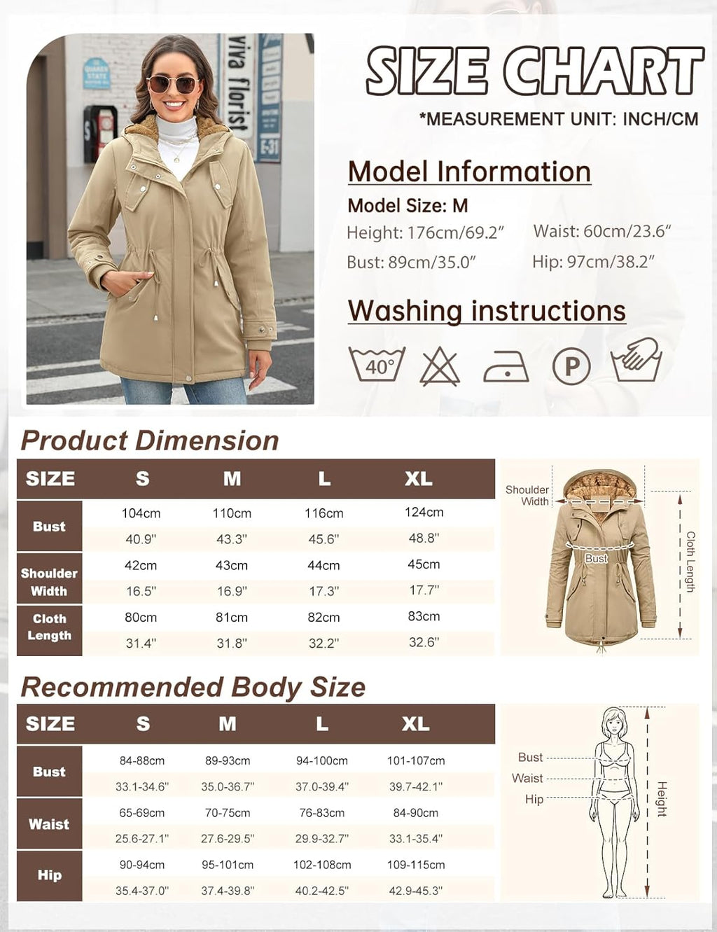 CMTOP Women Winter Jackets UK Thick Fleece Lined Ladies Coats Warm Fuzzy Waterproof Coat Padded Windproof Ladies Coats Thermal Outdoor Parka Jacket Hooded Outwear with Pockets