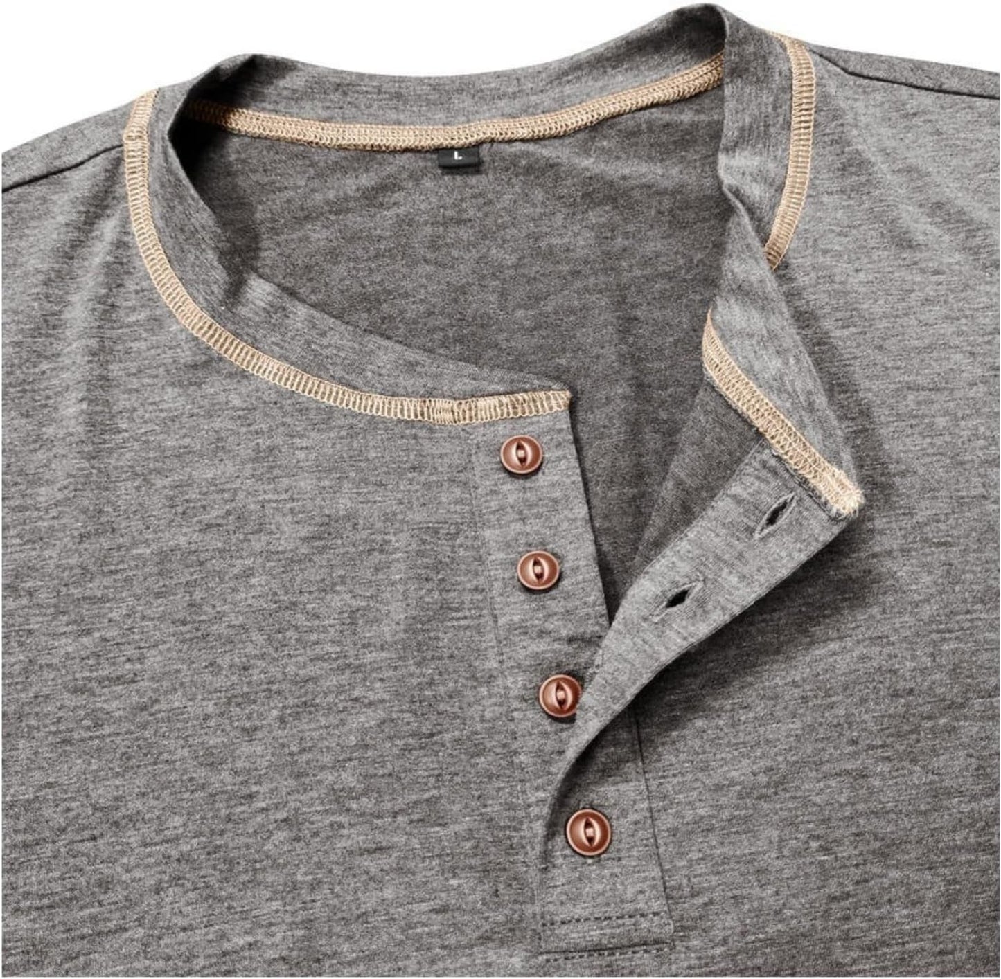 Men's Long Sleeve T-Shirt Long Cotton Henley Turtleneck Casual T-Shirt M-2XL