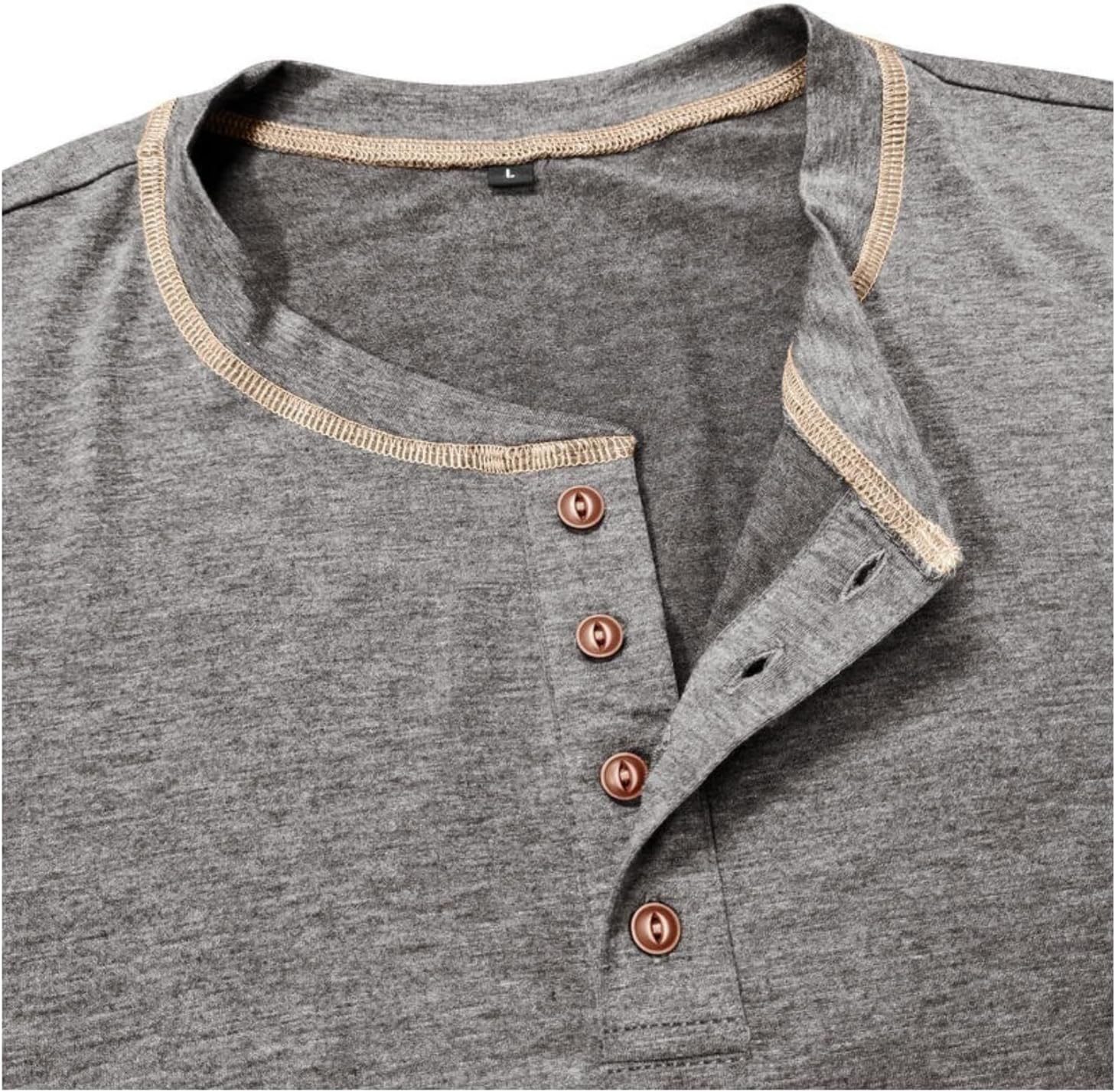 Men's Long Sleeve T-Shirt Long Cotton Henley Turtleneck Casual T-Shirt M-2XL