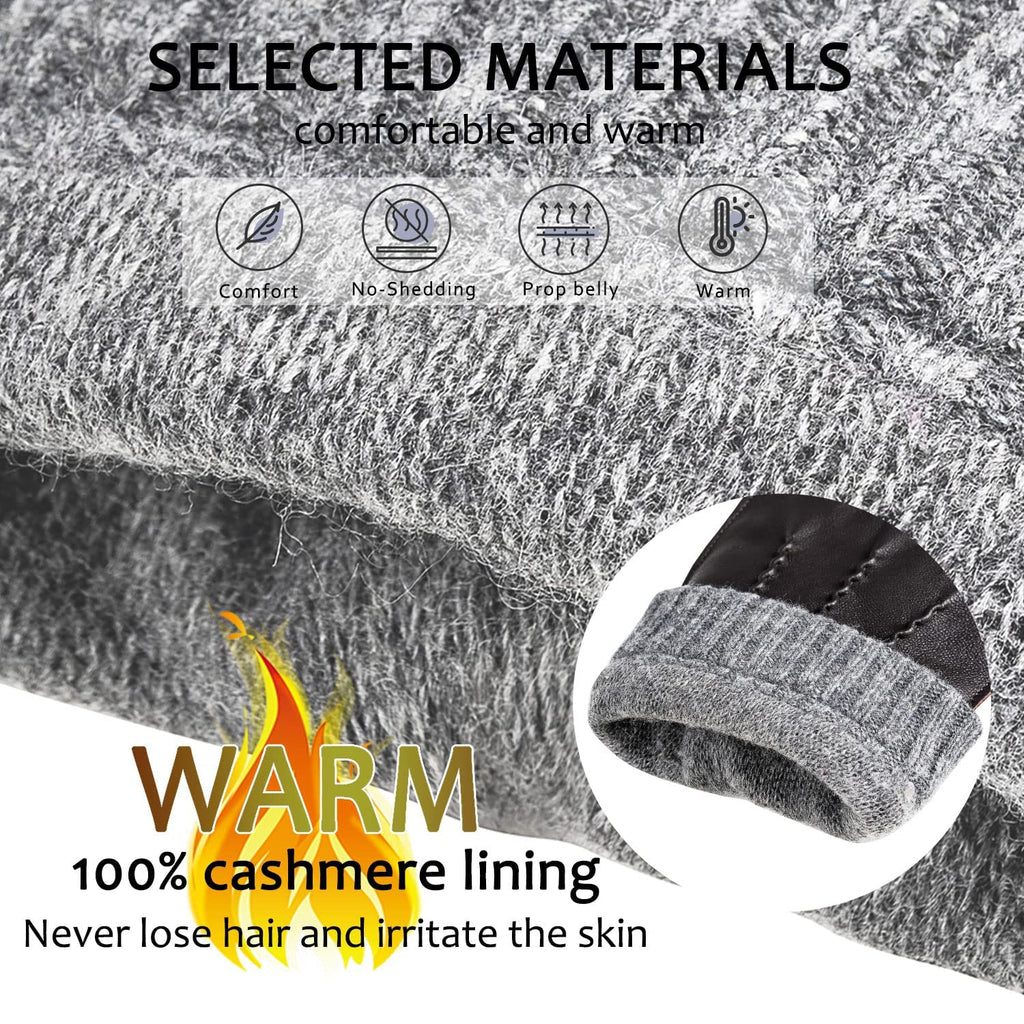 Winter Warm Genuine Leather Gloves, Cashmere Lined Driving Motorcycle Gloves for Men