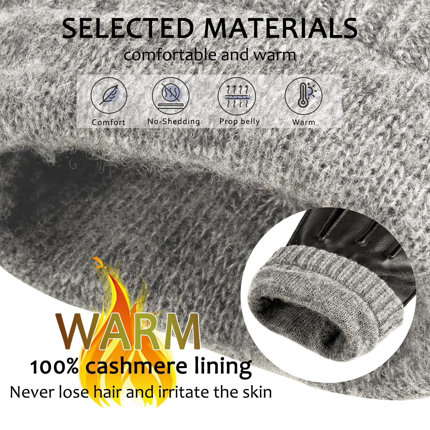 Winter Warm Genuine Leather Gloves, Cashmere Lined Driving Motorcycle Gloves for Men