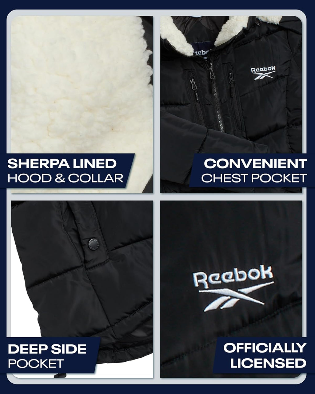 Reebok Womens Puffer Jacket - Heavyweight Puffer Coat with Faux Fur Trim Hood - Outerwear Down Winter Jackets for Women