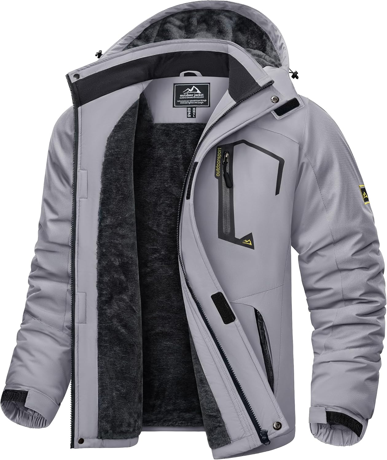 KEFITEVD Men's Ski Jacket, Breathable Warm Lined Winter Jacket with Removable Hood, Snowboard Jacket, Waterproof Outdoor Jacket