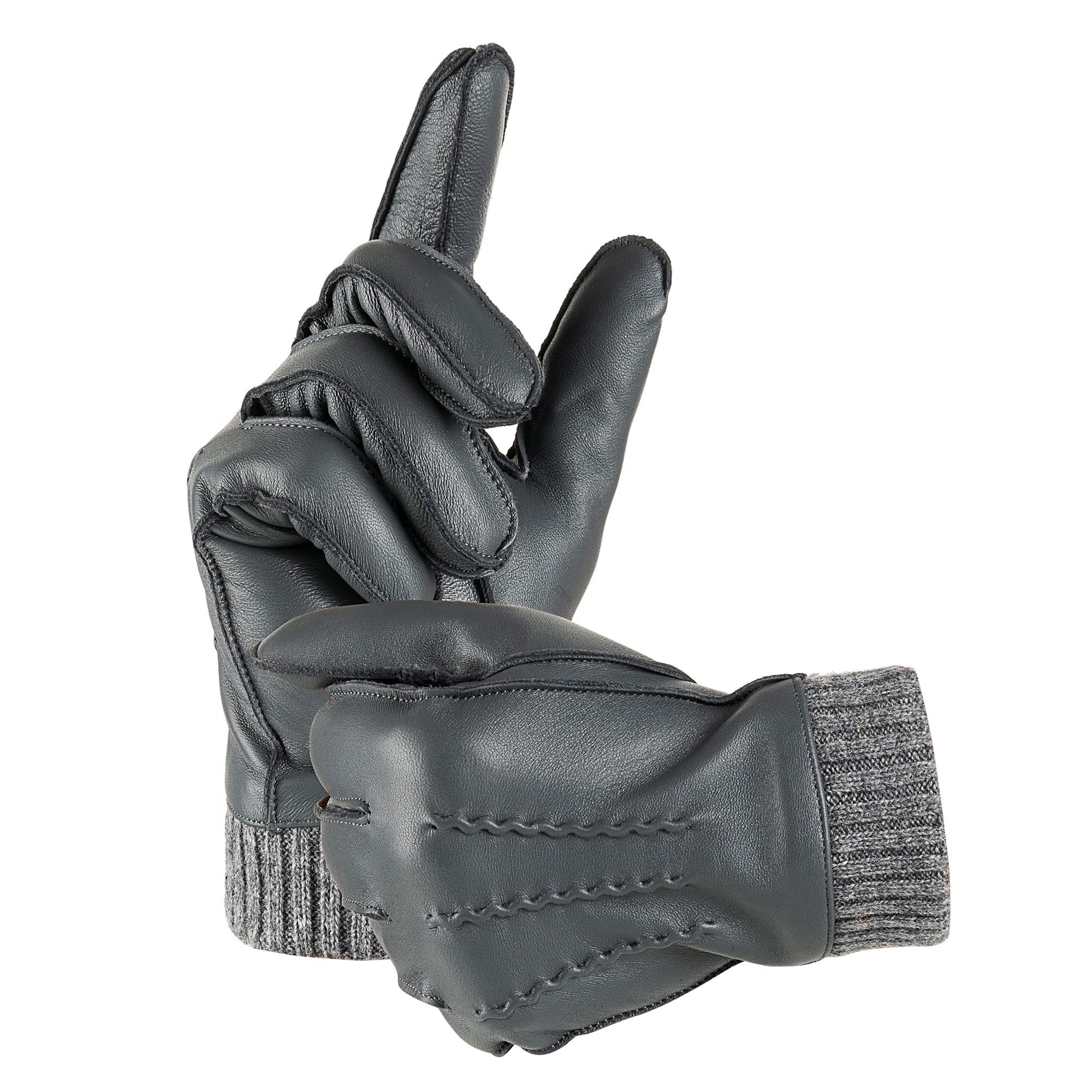 Winter Warm Genuine Leather Gloves, Cashmere Lined Driving Motorcycle Gloves for Men