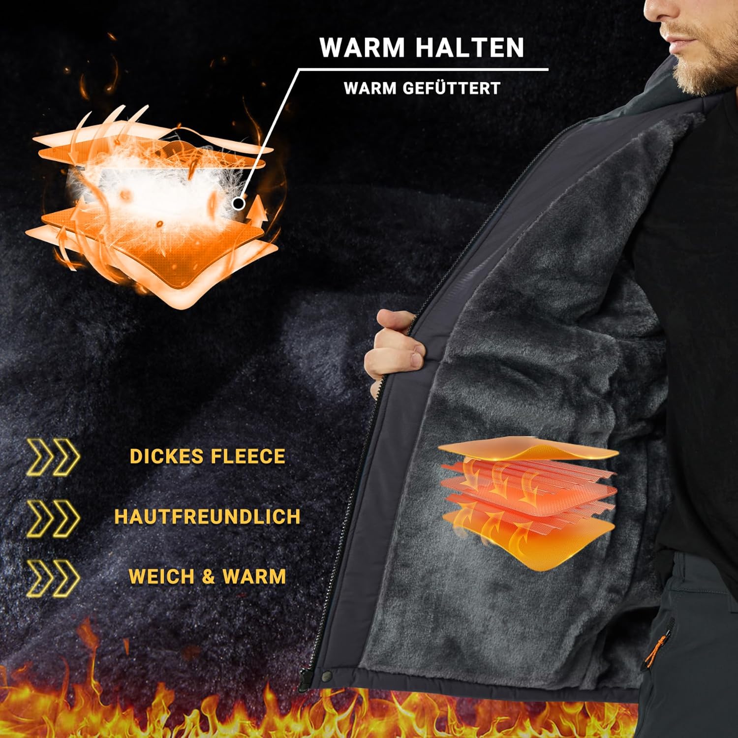 KEFITEVD Men's Ski Jacket, Breathable Warm Lined Winter Jacket with Removable Hood, Snowboard Jacket, Waterproof Outdoor Jacket