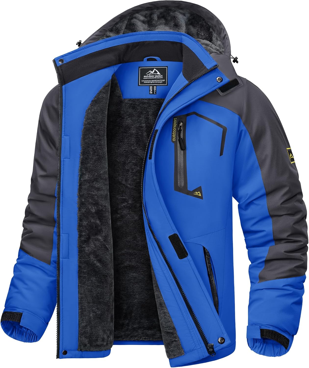 KEFITEVD Men's Ski Jacket, Breathable Warm Lined Winter Jacket with Removable Hood, Snowboard Jacket, Waterproof Outdoor Jacket