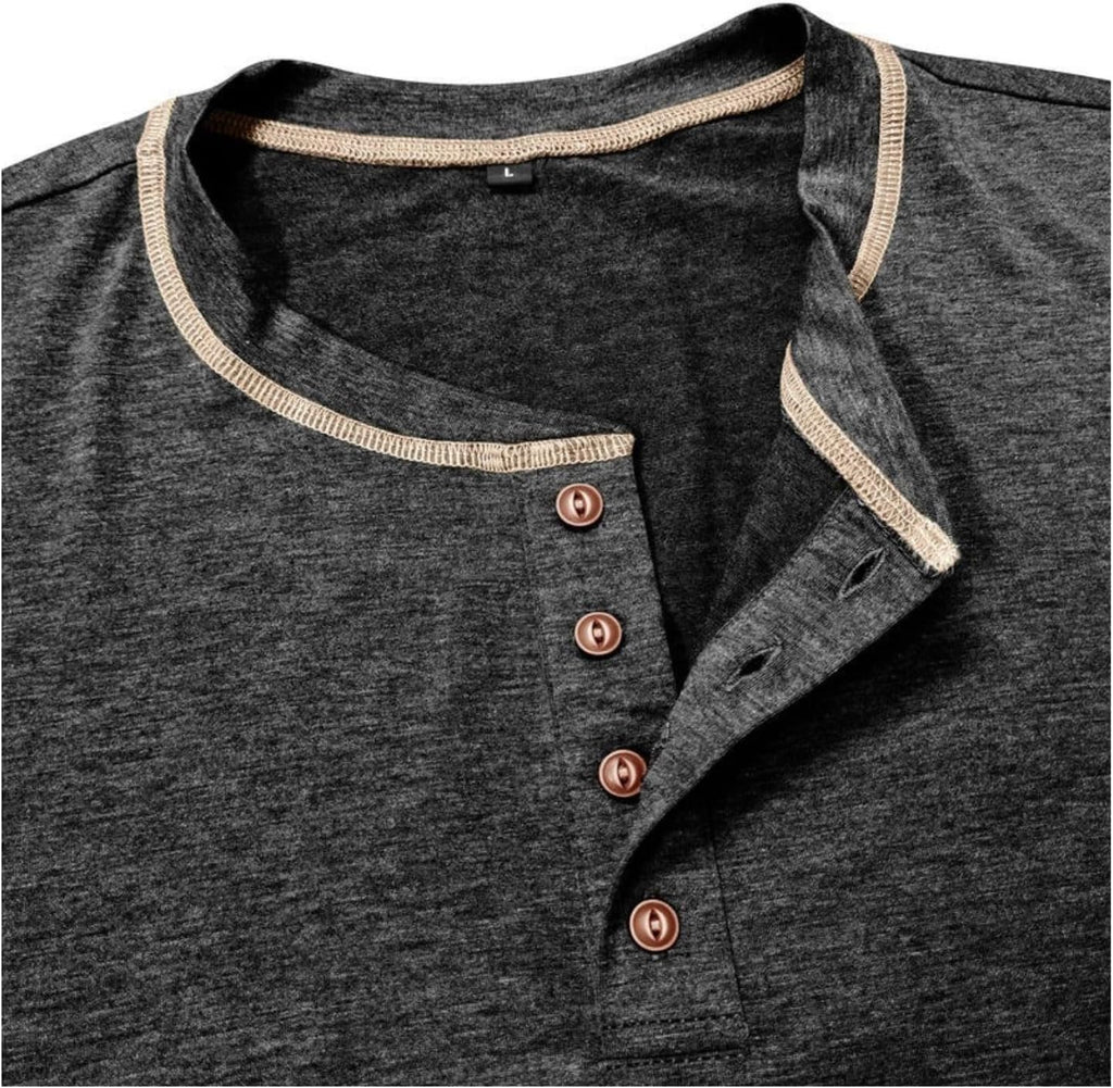 Men's Long Sleeve T-Shirt Long Cotton Henley Turtleneck Casual T-Shirt M-2XL