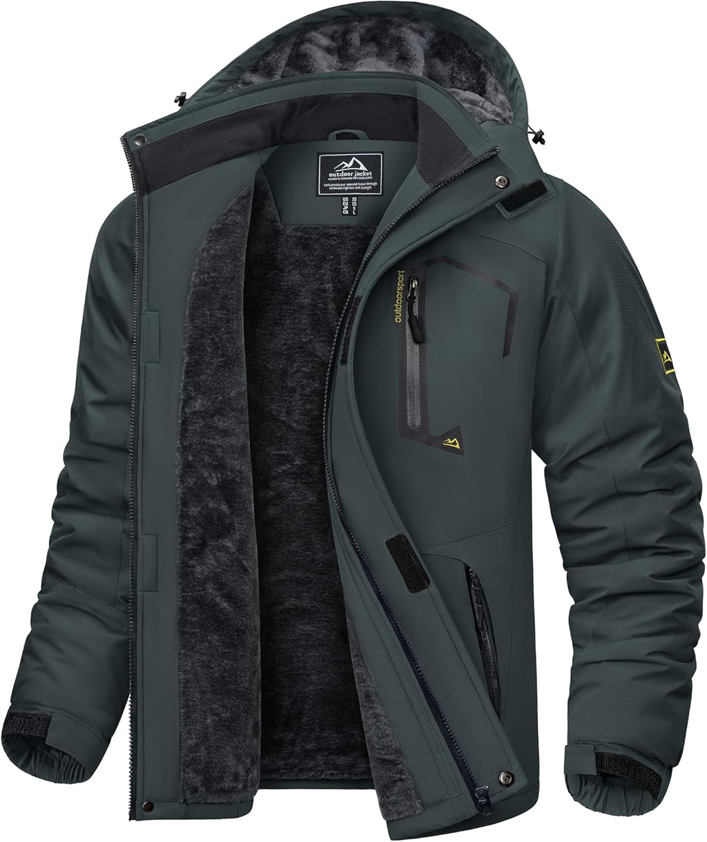 KEFITEVD Men's Ski Jacket, Breathable Warm Lined Winter Jacket with Removable Hood, Snowboard Jacket, Waterproof Outdoor Jacket