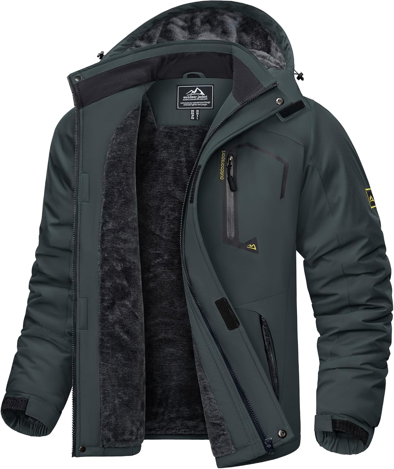 KEFITEVD Men's Ski Jacket, Breathable Warm Lined Winter Jacket with Removable Hood, Snowboard Jacket, Waterproof Outdoor Jacket