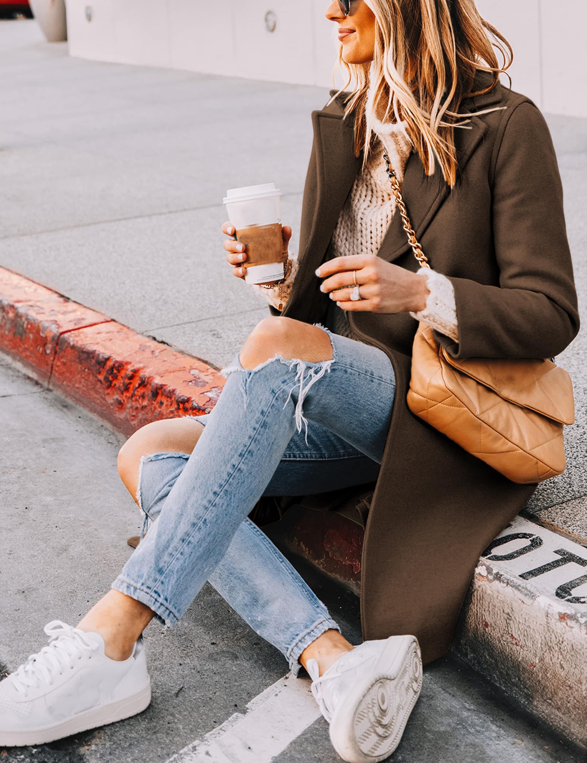 Hooever Women's Winter Wool Coat Casual Notch Lapel Single-Breasted Peacoat