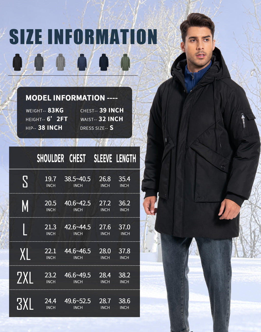 Pioneer Camp Men's Winter Coats Water-Repellent Windproof Thicken Parkas Long Hooded Padded Puffer Jacket