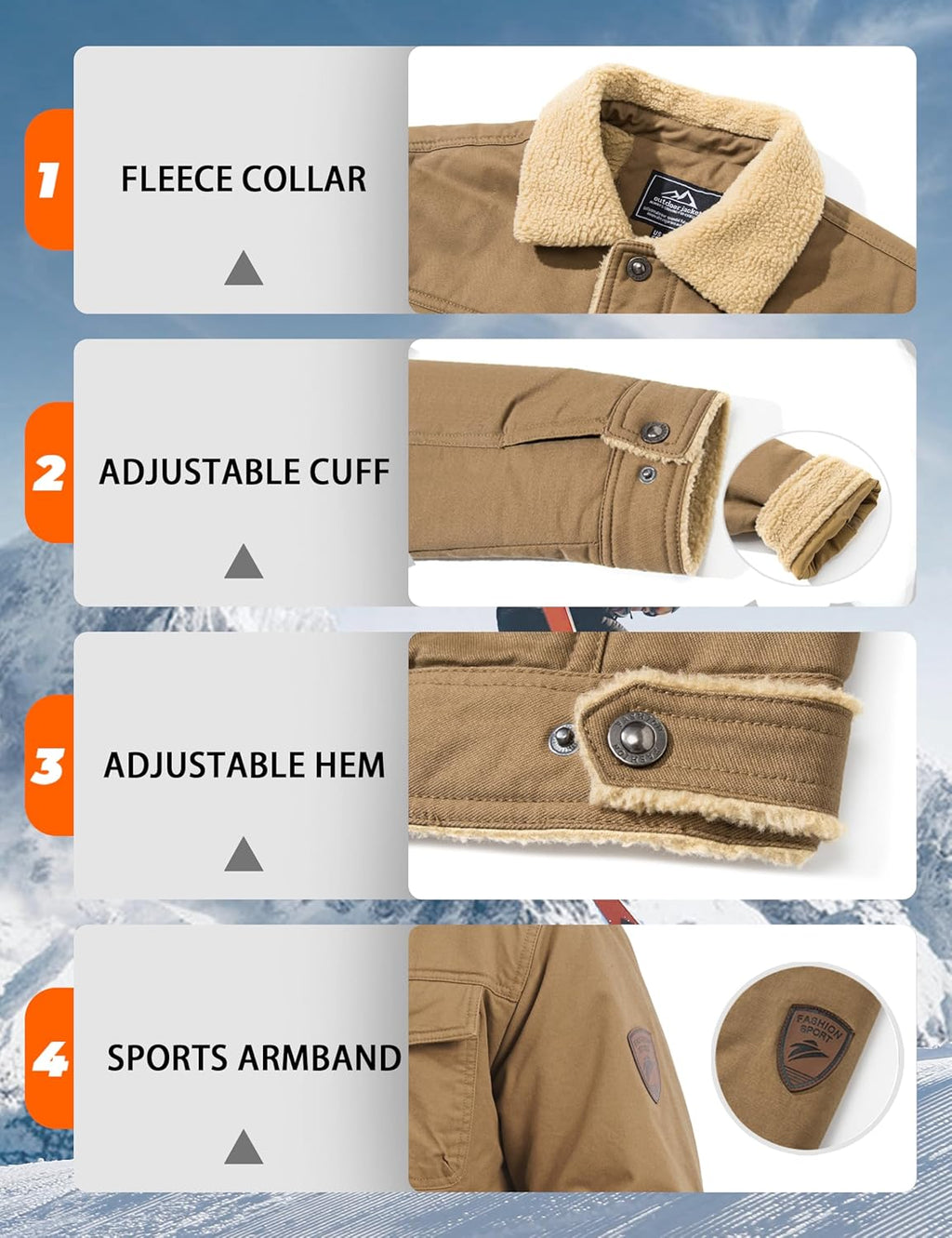 MAGCOMSEN Men's Winter Jacket Military Style Trucker Jacket Cargo Fabric Warm Fleece Lined Coat Windbreaker Sherpa Thermal Collar Combat Jacket
