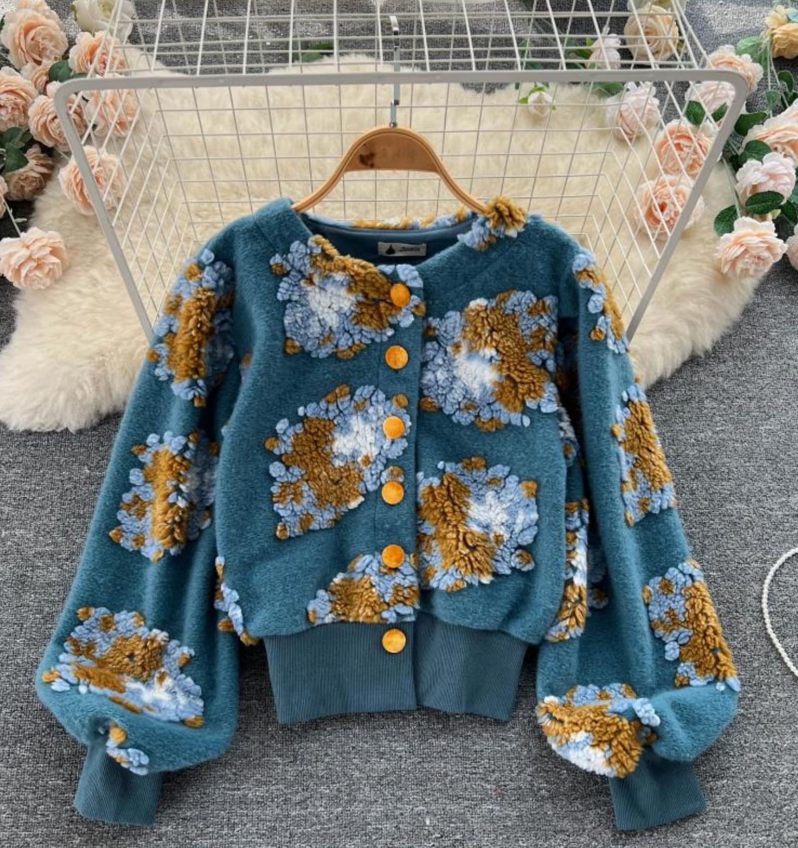OPCAKM Women's Cropped Floral Print Shacket Jackets Round Neck Long Sleeve Bomber Coat Outerwears
