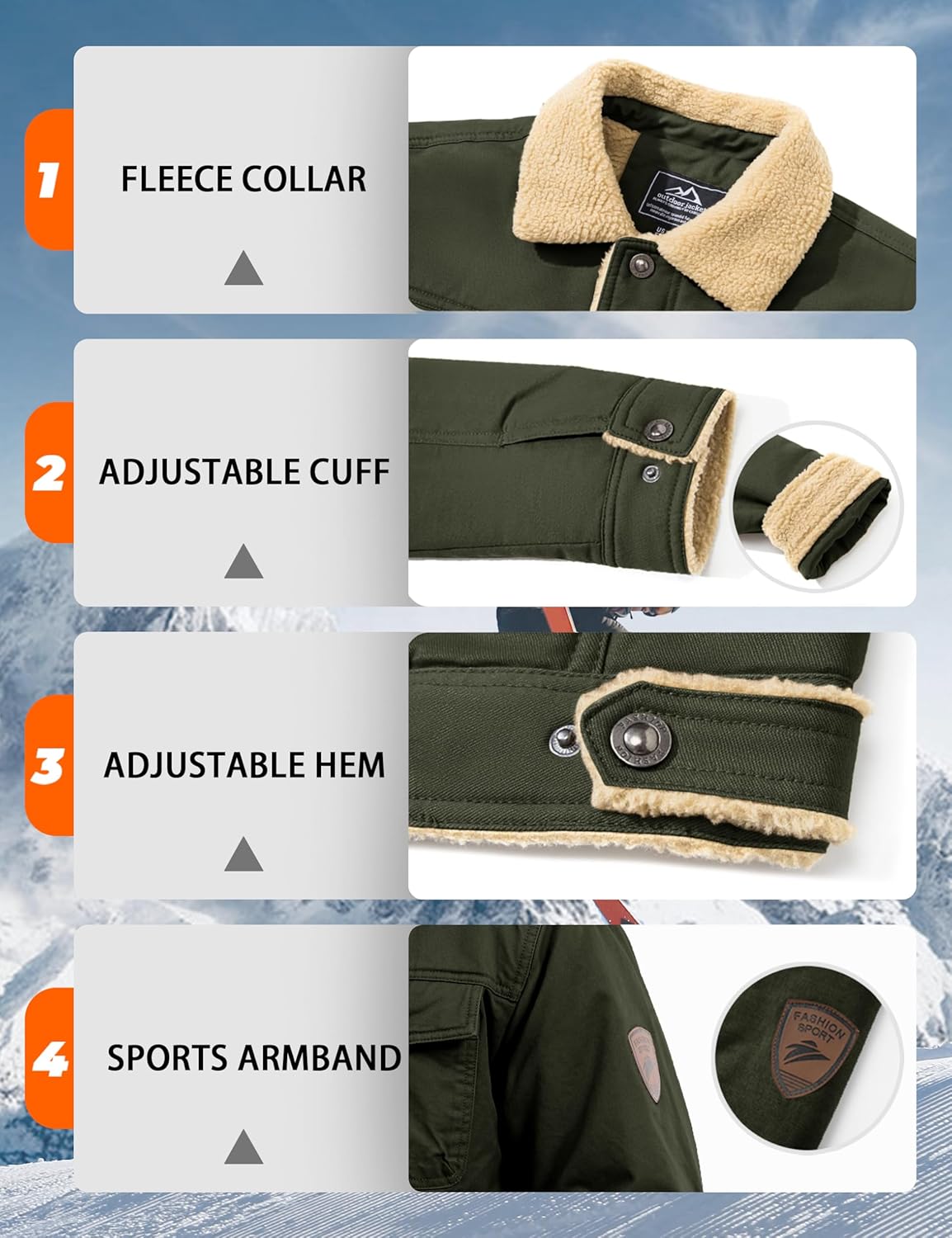 MAGCOMSEN Men's Winter Jacket Military Style Trucker Jacket Cargo Fabric Warm Fleece Lined Coat Windbreaker Sherpa Thermal Collar Combat Jacket
