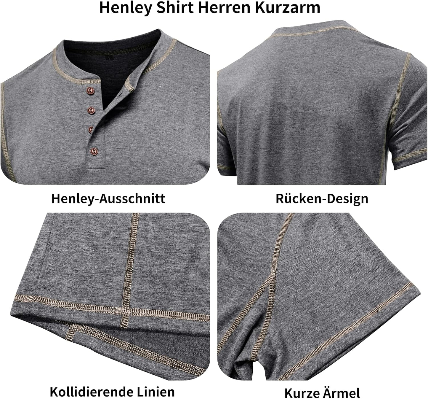 Men's Long Sleeve T-Shirt Long Cotton Henley Turtleneck Casual T-Shirt M-2XL