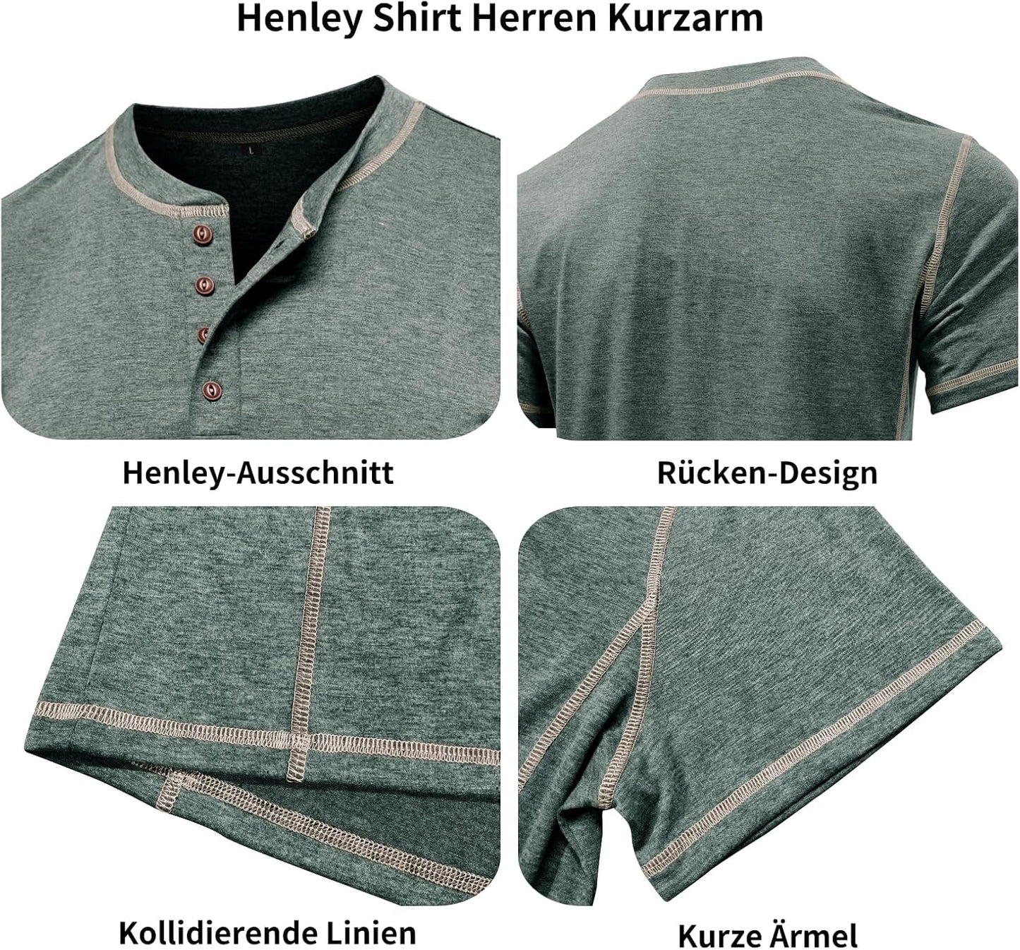 Men's Long Sleeve T-Shirt Long Cotton Henley Turtleneck Casual T-Shirt M-2XL