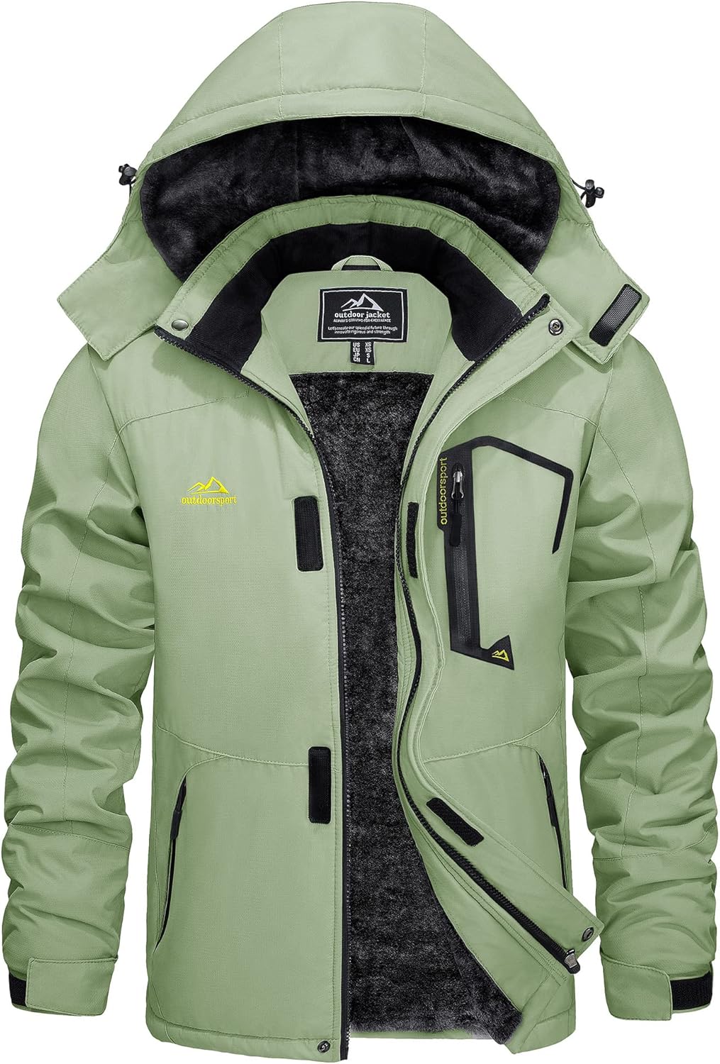 KEFITEVD Men's Ski Jacket, Breathable Warm Lined Winter Jacket with Removable Hood, Snowboard Jacket, Waterproof Outdoor Jacket