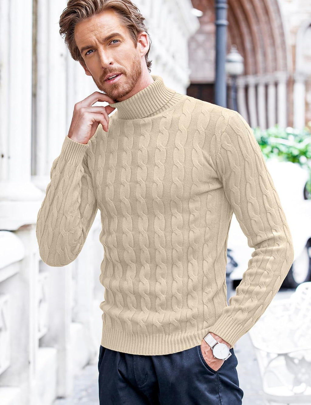 COOFANDY Men's Polo Sweater Fine Knit Long Sleeve Sweater Basic Regular Fit Pullover