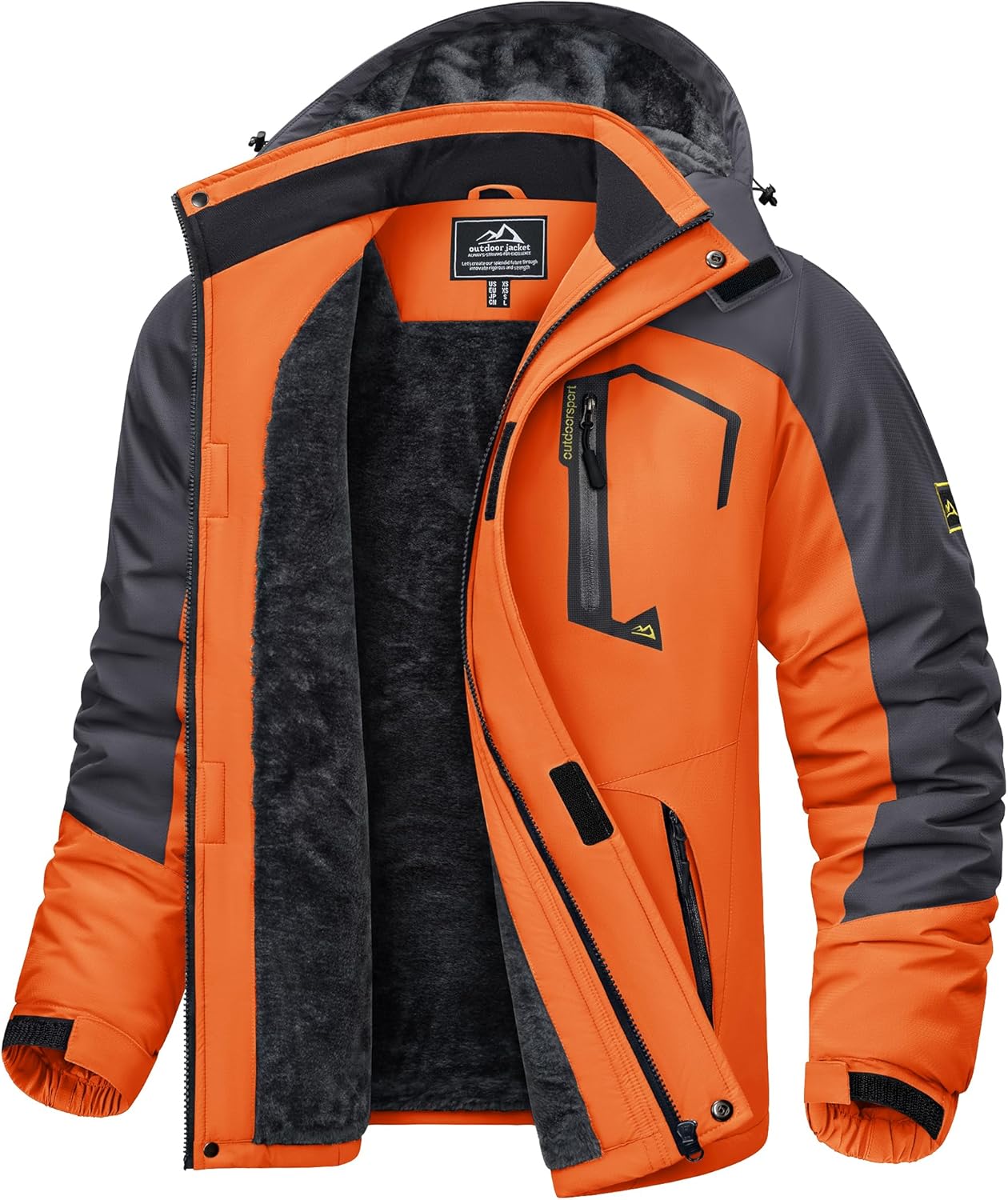 KEFITEVD Men's Ski Jacket, Breathable Warm Lined Winter Jacket with Removable Hood, Snowboard Jacket, Waterproof Outdoor Jacket