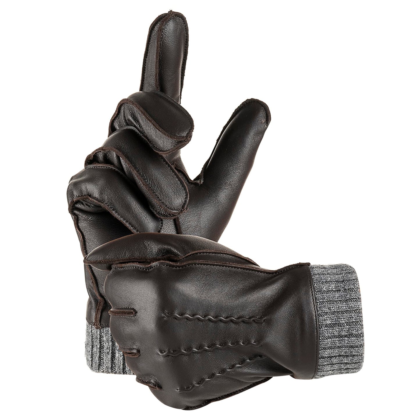 Winter Warm Genuine Leather Gloves, Cashmere Lined Driving Motorcycle Gloves for Men
