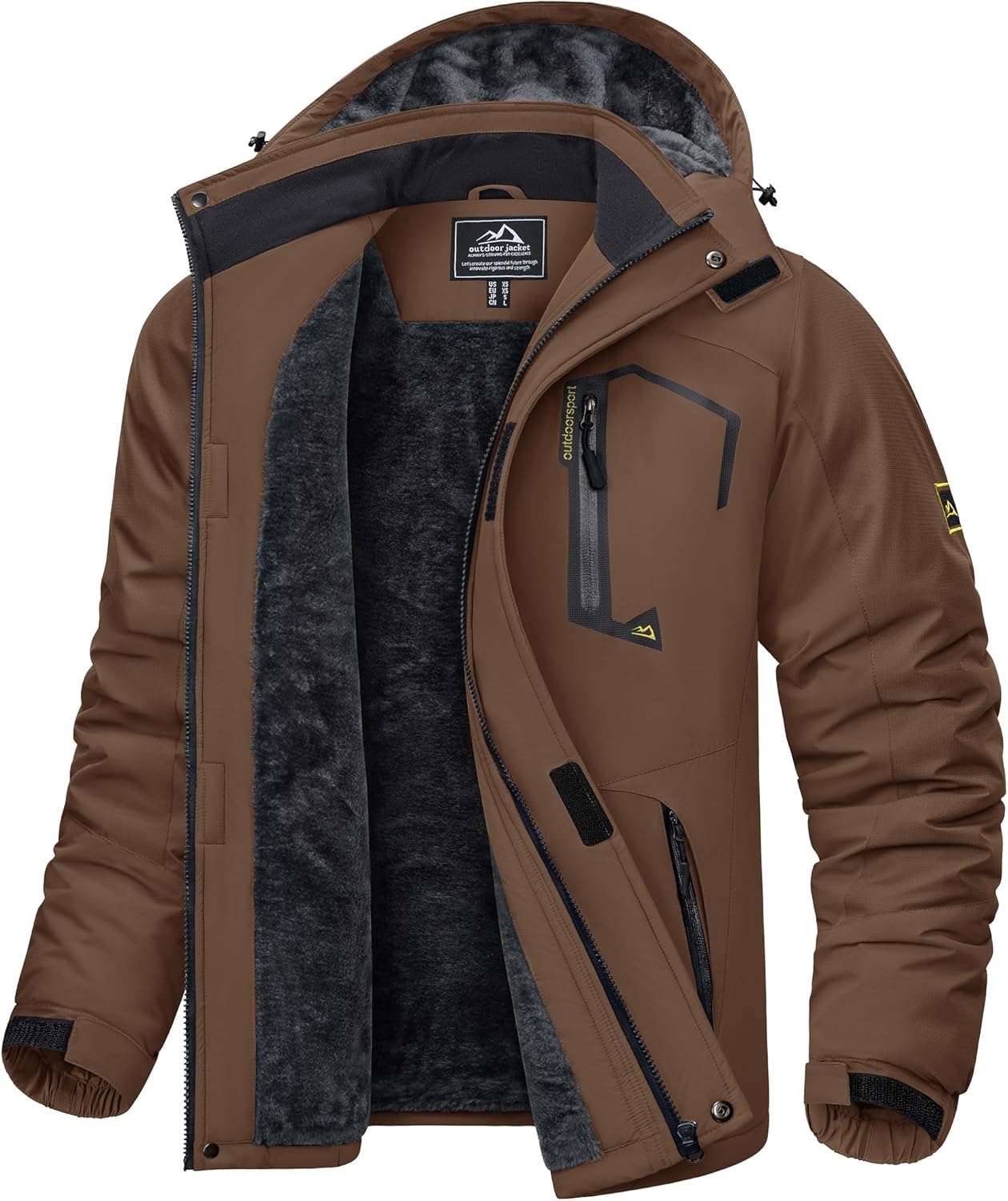 KEFITEVD Men's Ski Jacket, Breathable Warm Lined Winter Jacket with Removable Hood, Snowboard Jacket, Waterproof Outdoor Jacket