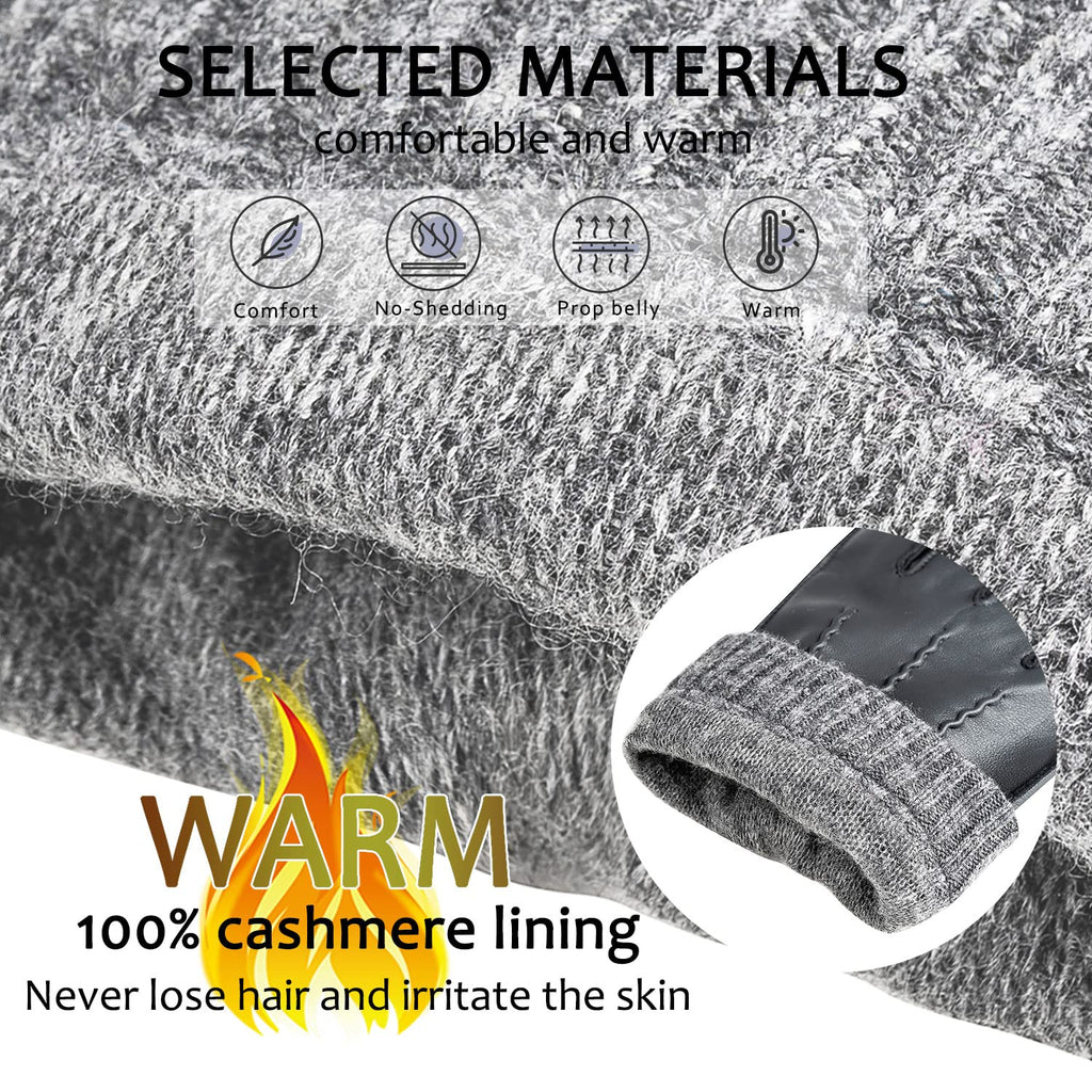 Winter Warm Genuine Leather Gloves, Cashmere Lined Driving Motorcycle Gloves for Men