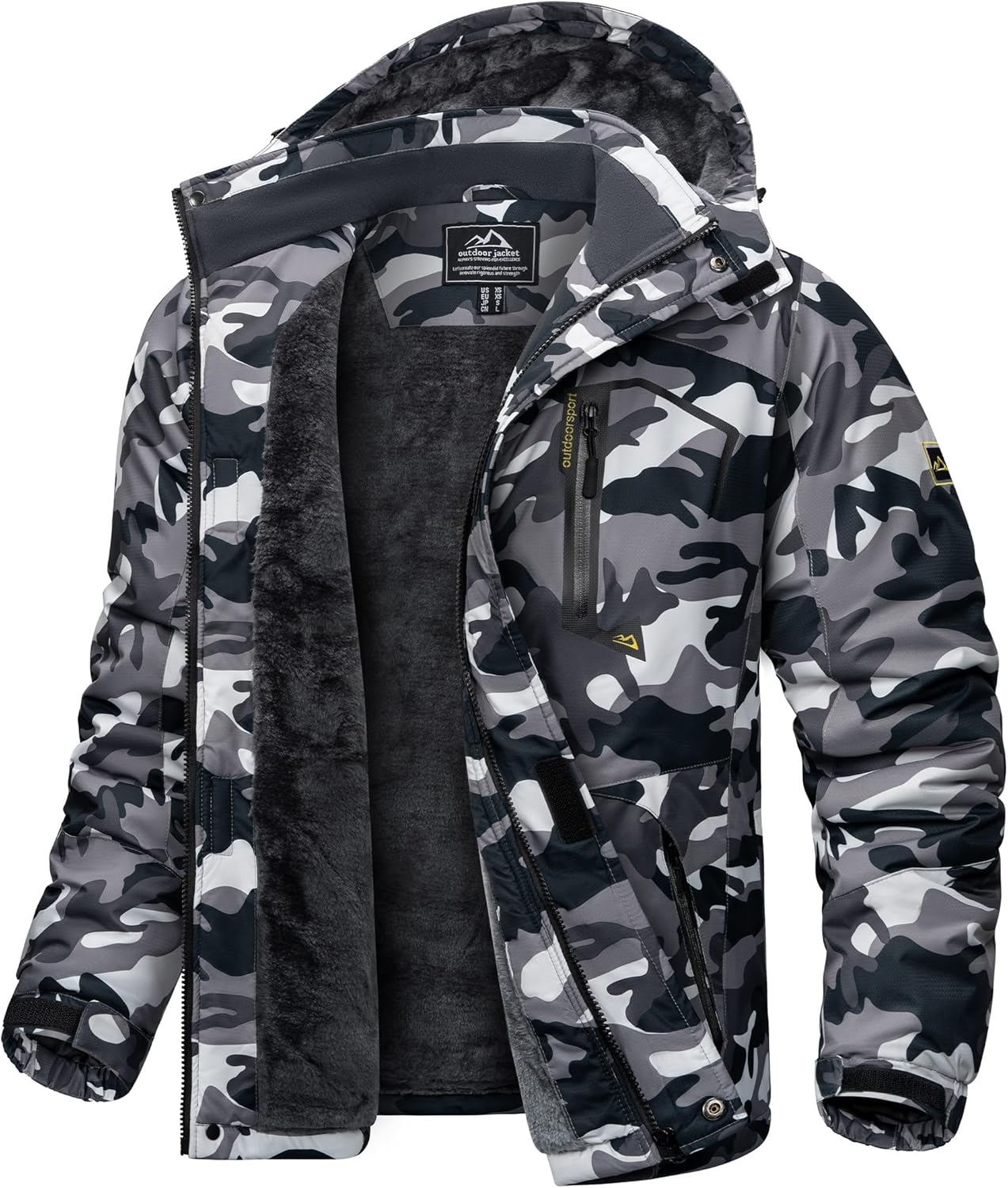 KEFITEVD Men's Ski Jacket, Breathable Warm Lined Winter Jacket with Removable Hood, Snowboard Jacket, Waterproof Outdoor Jacket