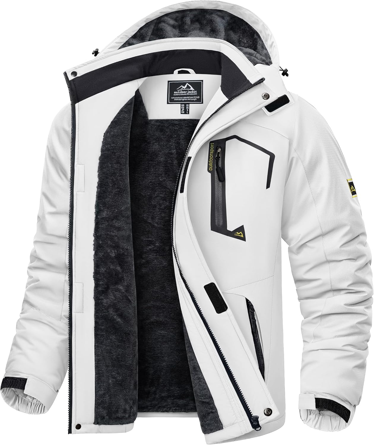 KEFITEVD Men's Ski Jacket, Breathable Warm Lined Winter Jacket with Removable Hood, Snowboard Jacket, Waterproof Outdoor Jacket