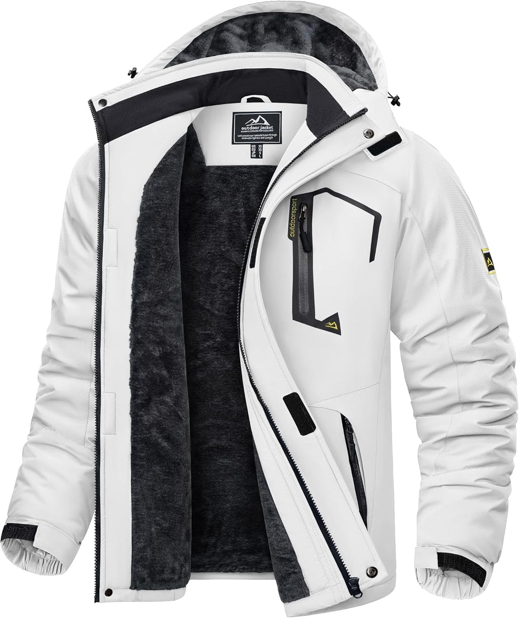 KEFITEVD Men's Ski Jacket, Breathable Warm Lined Winter Jacket with Removable Hood, Snowboard Jacket, Waterproof Outdoor Jacket