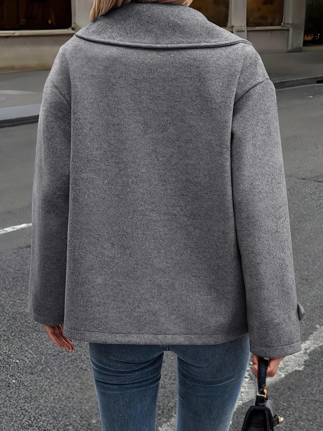 CHOUYATOU Women's Winter Loose Fit Cropped Wool Coat Double Breasted Dressy Short Blazer Jacket Peacoat