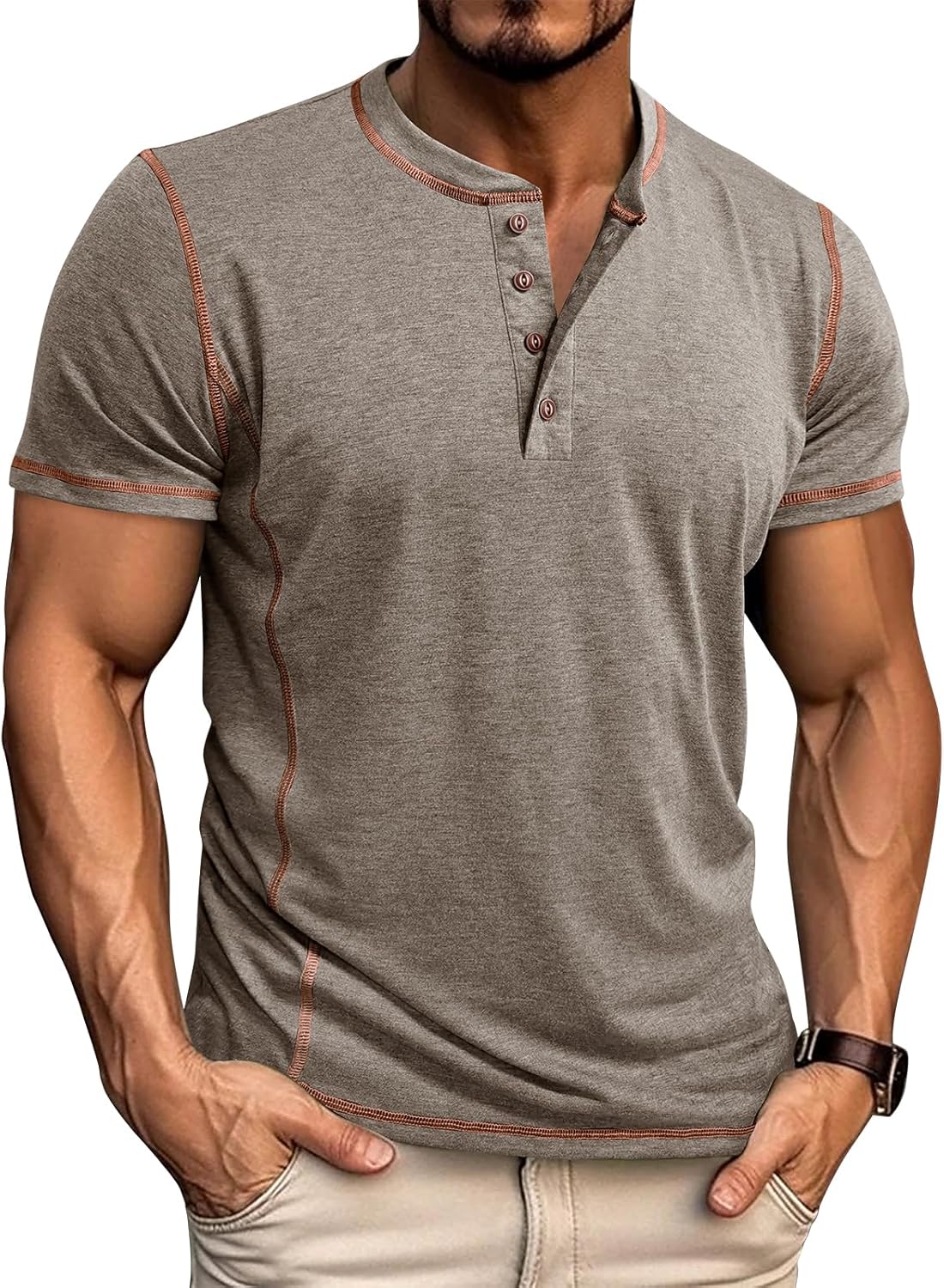 Men's Long Sleeve T-Shirt Long Cotton Henley Turtleneck Casual T-Shirt M-2XL