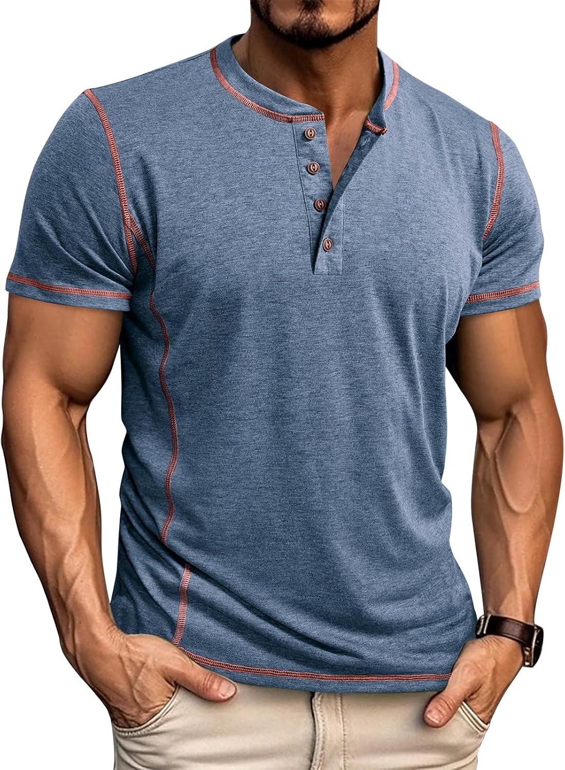 Men's Long Sleeve T-Shirt Long Cotton Henley Turtleneck Casual T-Shirt M-2XL