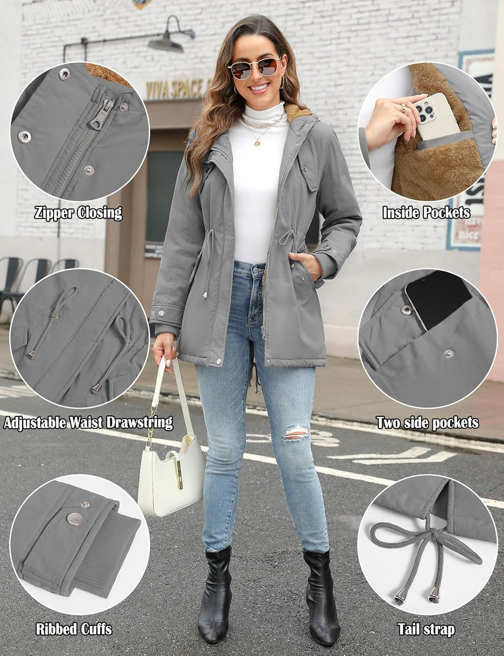 CMTOP Women Winter Jackets UK Thick Fleece Lined Ladies Coats Warm Fuzzy Waterproof Coat Padded Windproof Ladies Coats Thermal Outdoor Parka Jacket Hooded Outwear with Pockets