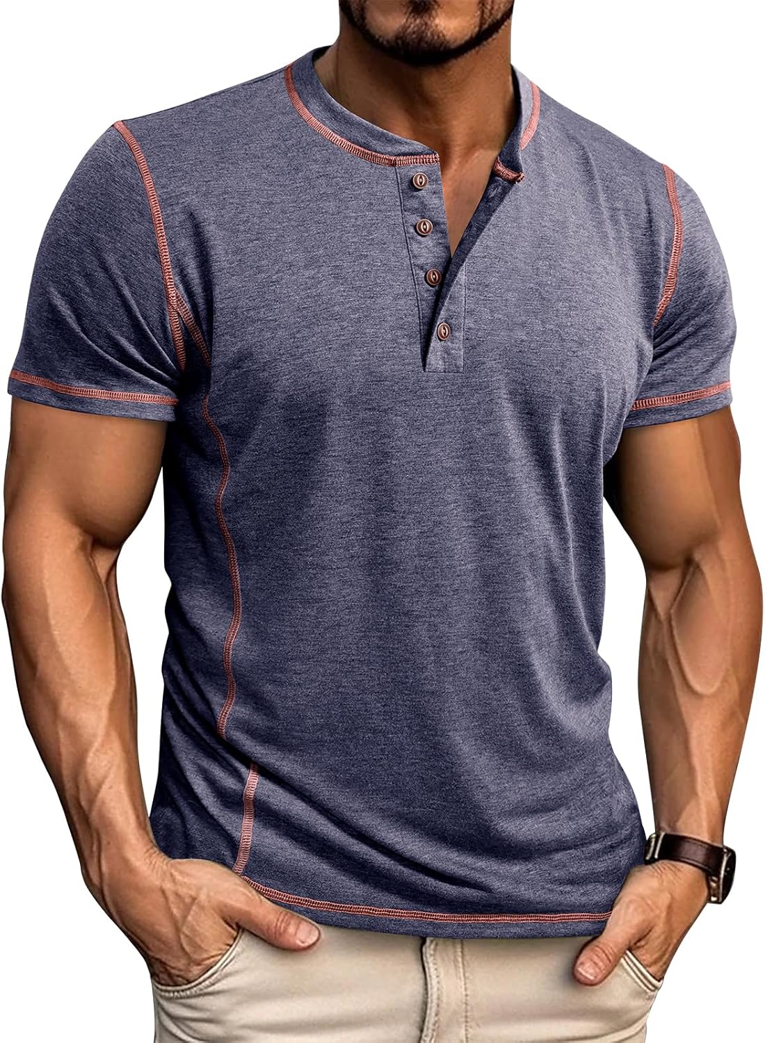 Men's Long Sleeve T-Shirt Long Cotton Henley Turtleneck Casual T-Shirt M-2XL