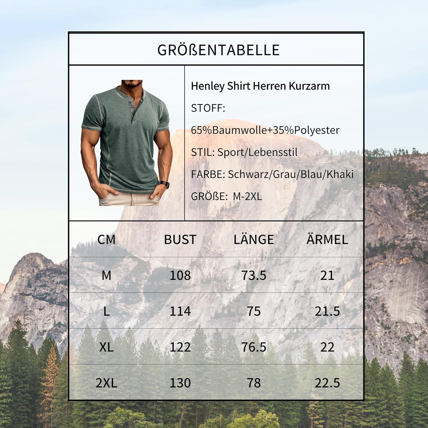Men's Long Sleeve T-Shirt Long Cotton Henley Turtleneck Casual T-Shirt M-2XL