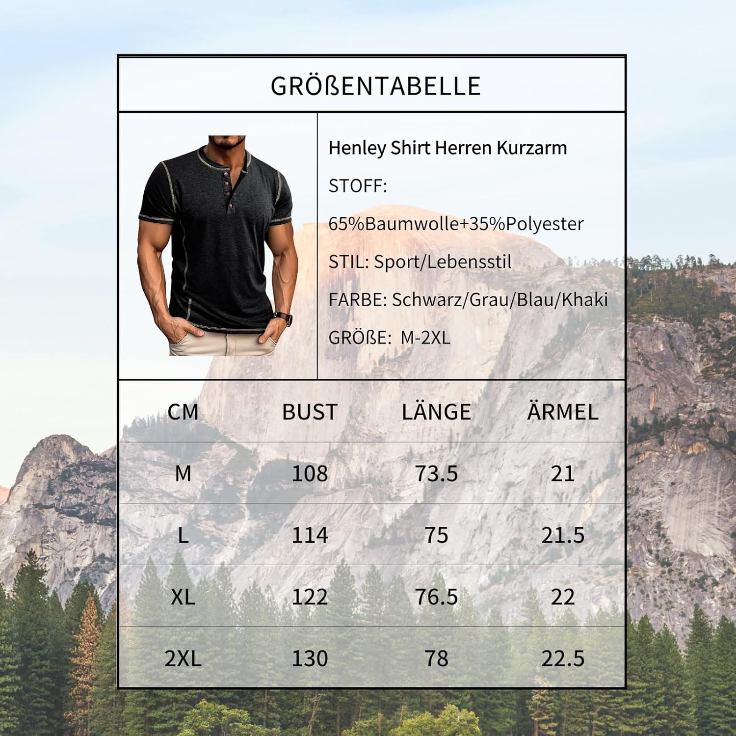 Men's Long Sleeve T-Shirt Long Cotton Henley Turtleneck Casual T-Shirt M-2XL