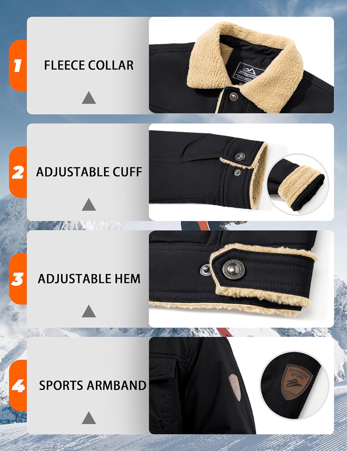 MAGCOMSEN Men's Winter Jacket Military Style Trucker Jacket Cargo Fabric Warm Fleece Lined Coat Windbreaker Sherpa Thermal Collar Combat Jacket