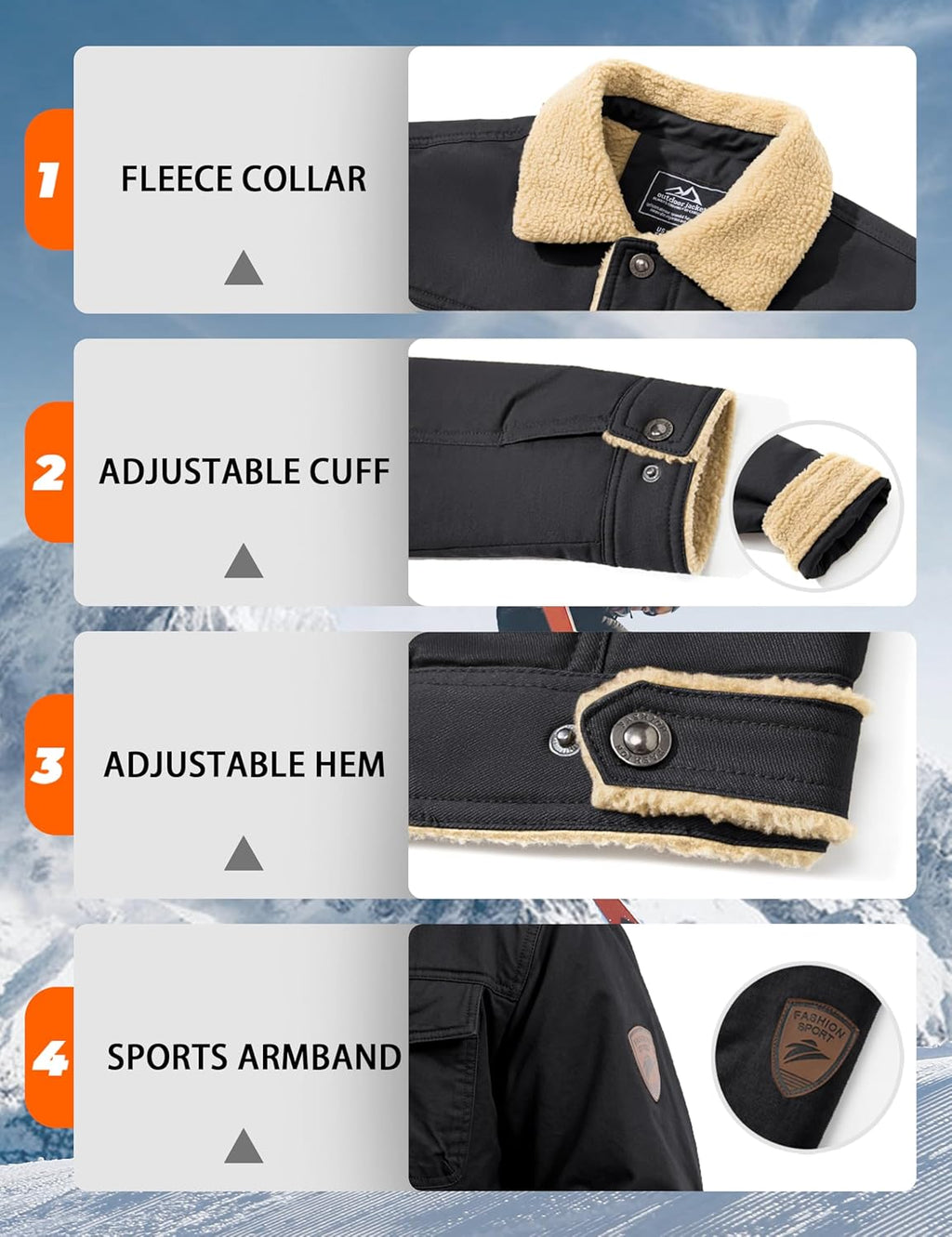 MAGCOMSEN Men's Winter Jacket Military Style Trucker Jacket Cargo Fabric Warm Fleece Lined Coat Windbreaker Sherpa Thermal Collar Combat Jacket