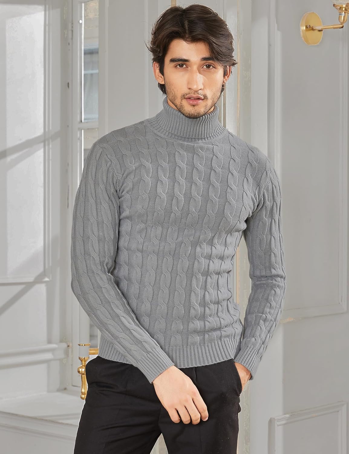COOFANDY Men's Polo Sweater Fine Knit Long Sleeve Sweater Basic Regular Fit Pullover