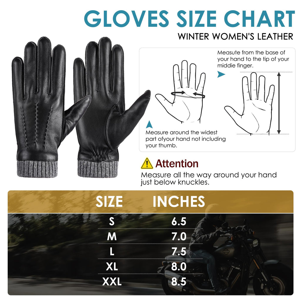 Winter Warm Genuine Leather Gloves, Cashmere Lined Driving Motorcycle Gloves for Men